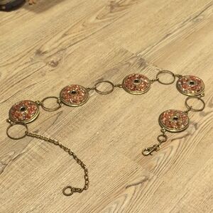 Gold and Red Beaded Chain Belt